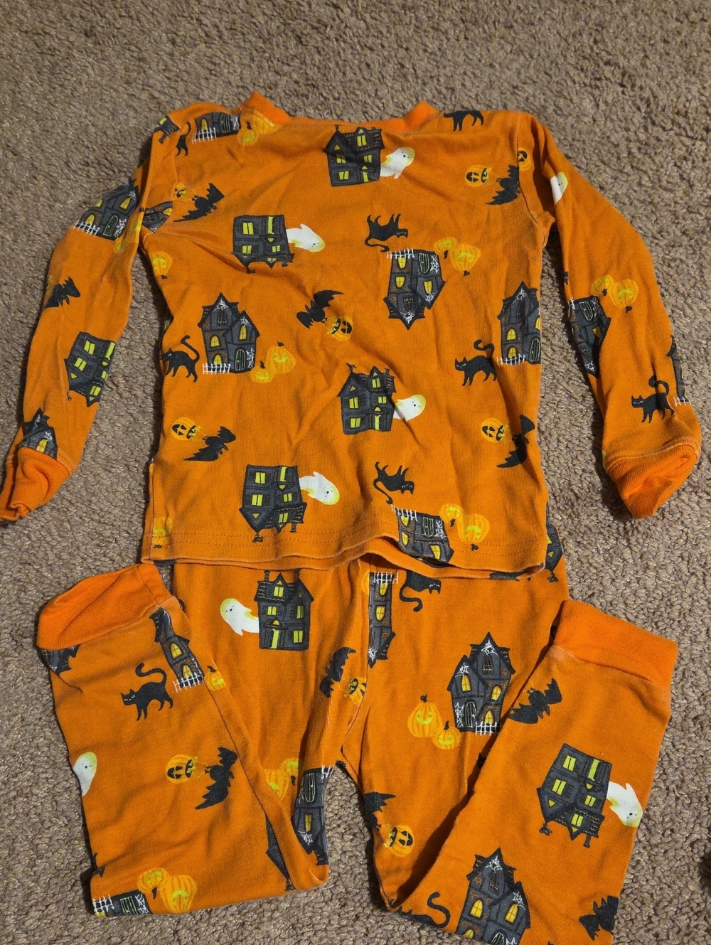 Orange Halloween Haunted House Kids Pajama Set